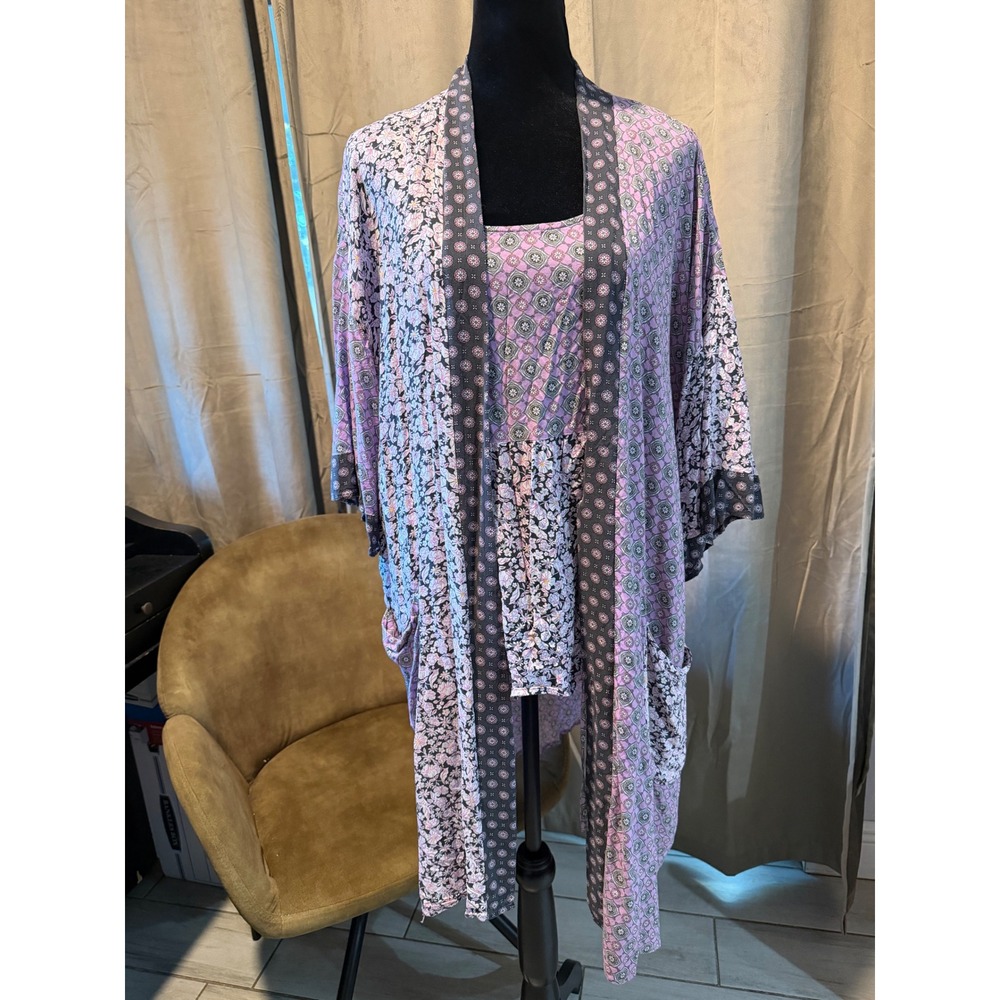 Simply Vera Vera Wang Mixed Floral Print Robe and Tank Top Set Purple Medium